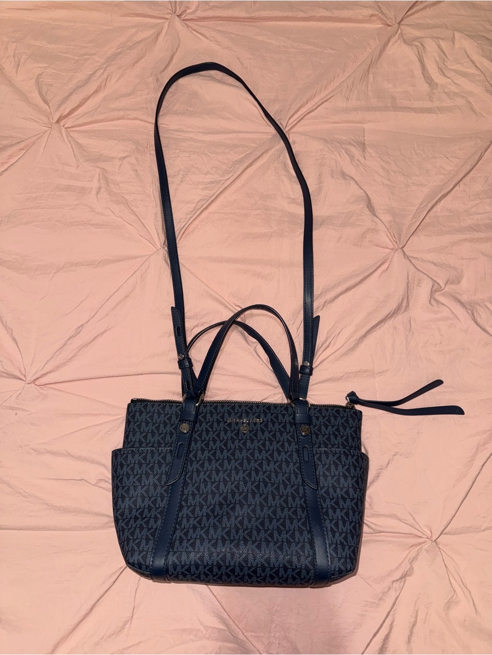 Michael Kors Navy MK Logo Shoulder Tote